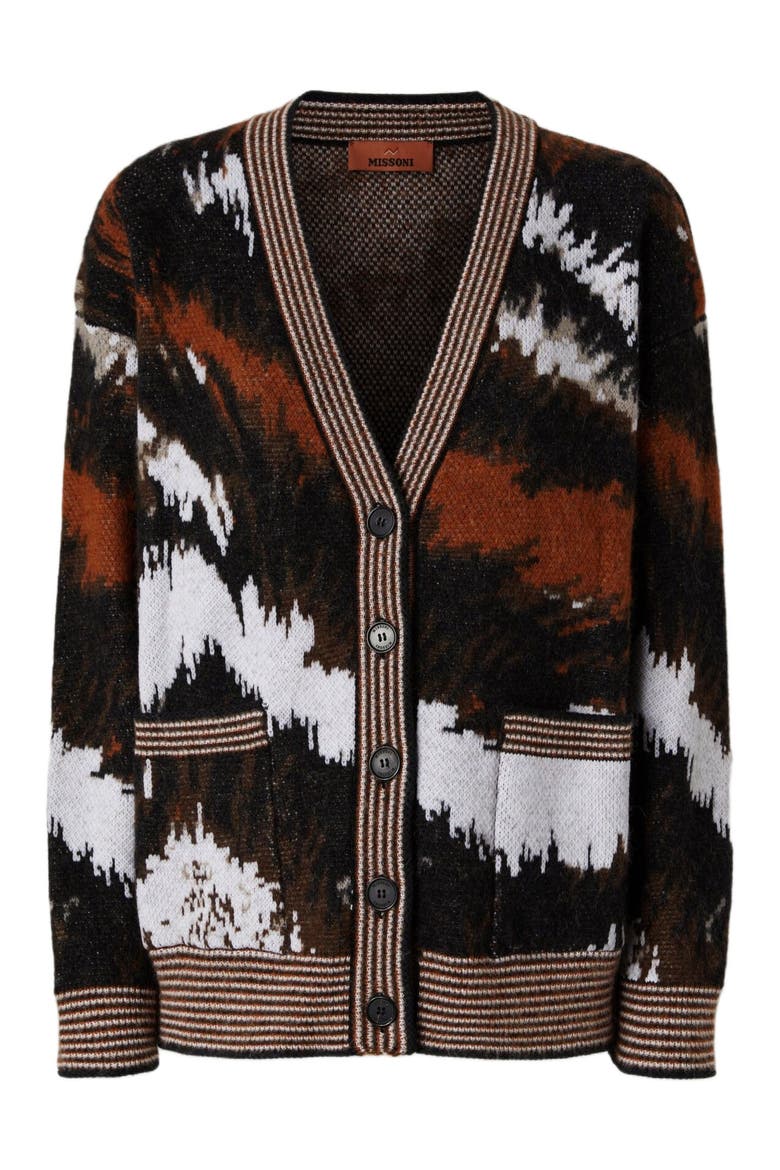 Oversized Cardigan In Tiger Pattern Knit, Alternate, color, Rust & Black