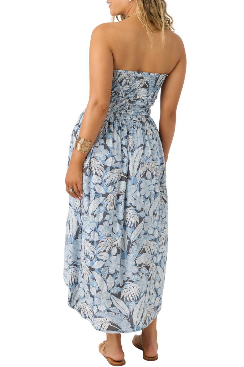 Devyn Floral Smocked Strapless Midi Dress, Alternate, color, SLATE