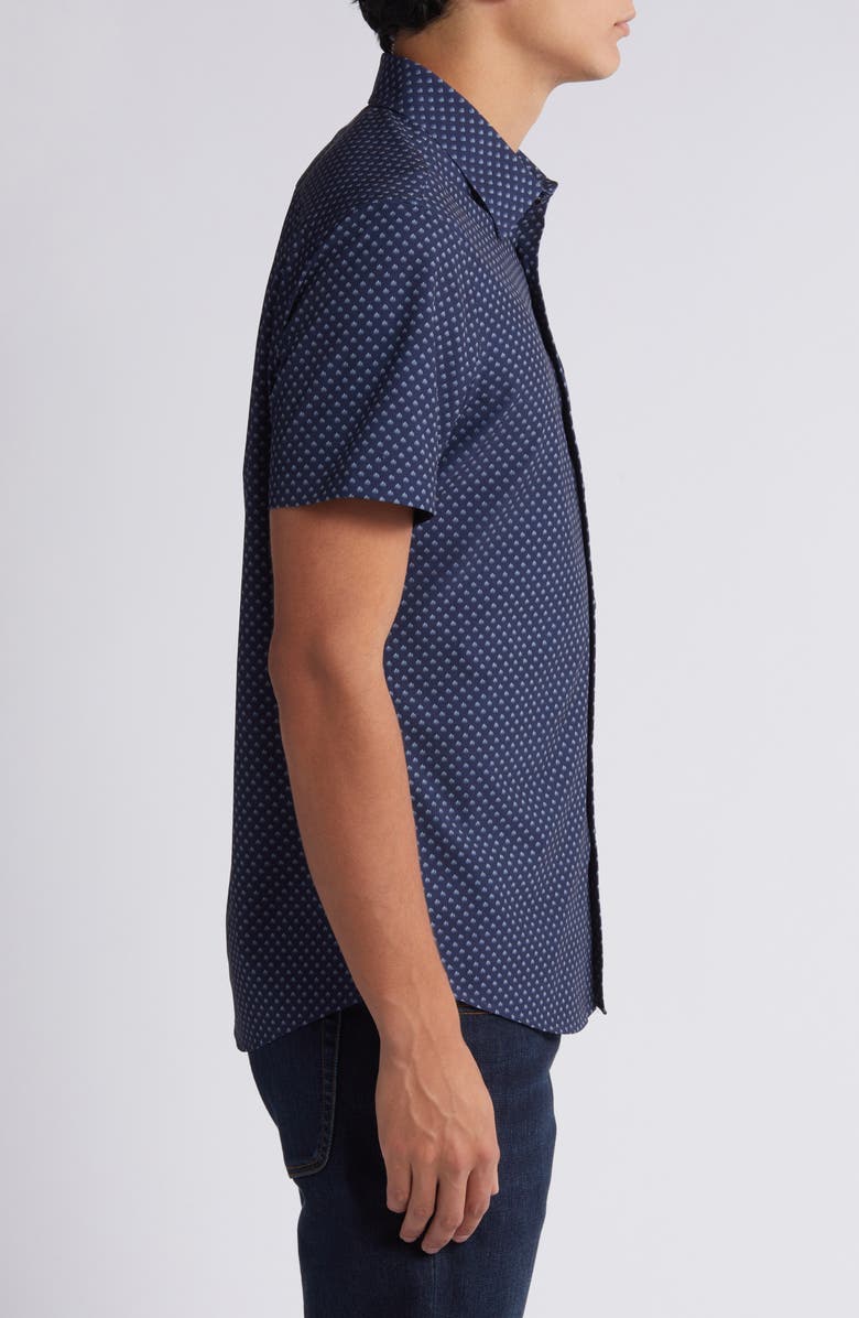 Nordstrom Trim Fit Neat Short Sleeve Stretch Cotton Button-Up Shirt, Alternate, color,