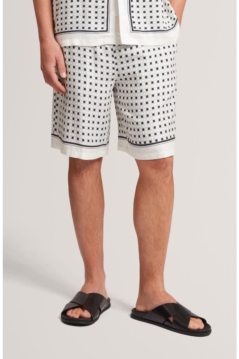 Attlass Geometric Print Cotton & Linen Shorts, Main, color, ECRU