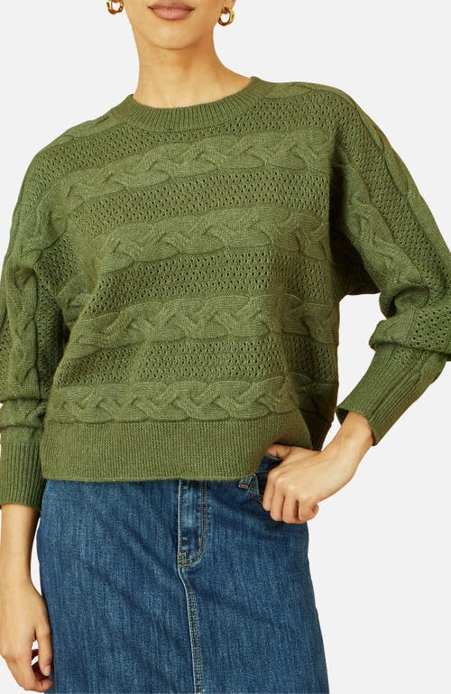 Yumi Cable Knit Relaxed Fit Jumper In Green