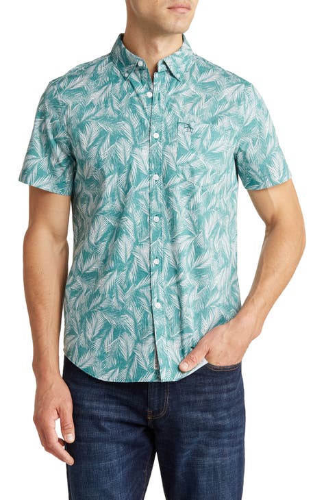 Palm Print Short Sleeve Button-Up Shirt