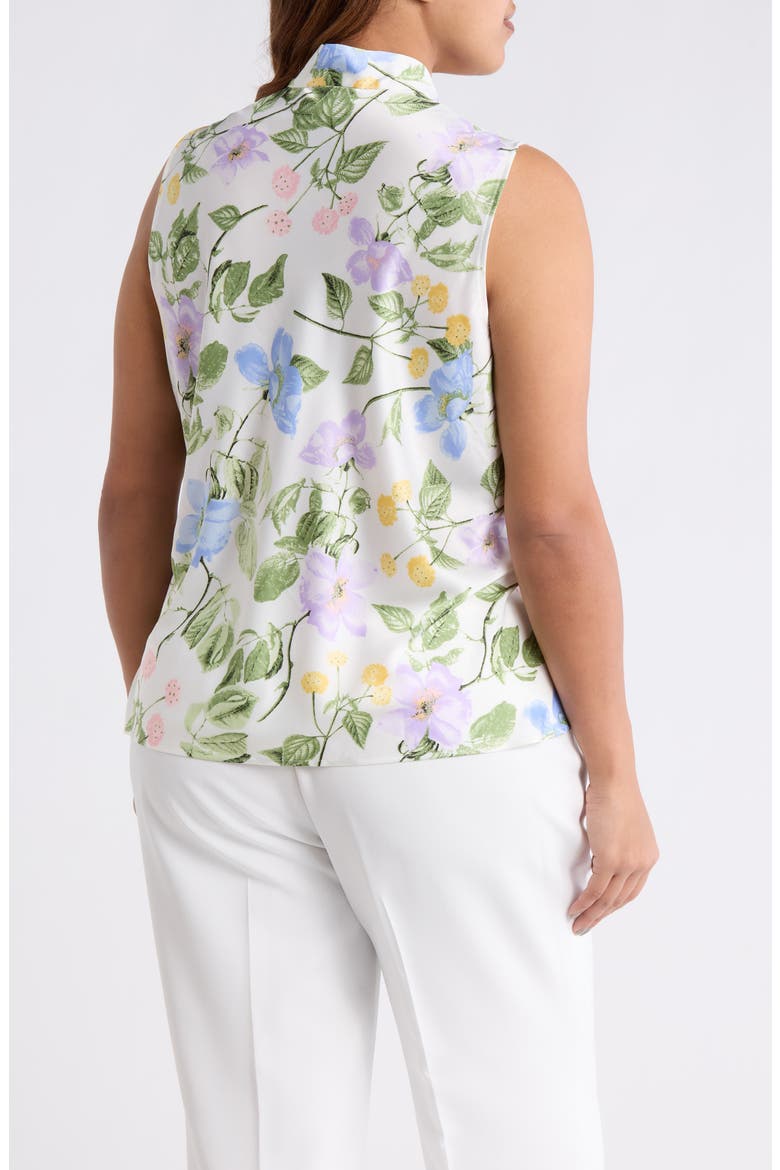 Sleeveless Matte Satin Top, Alternate, color, LILY WHITE MULTI