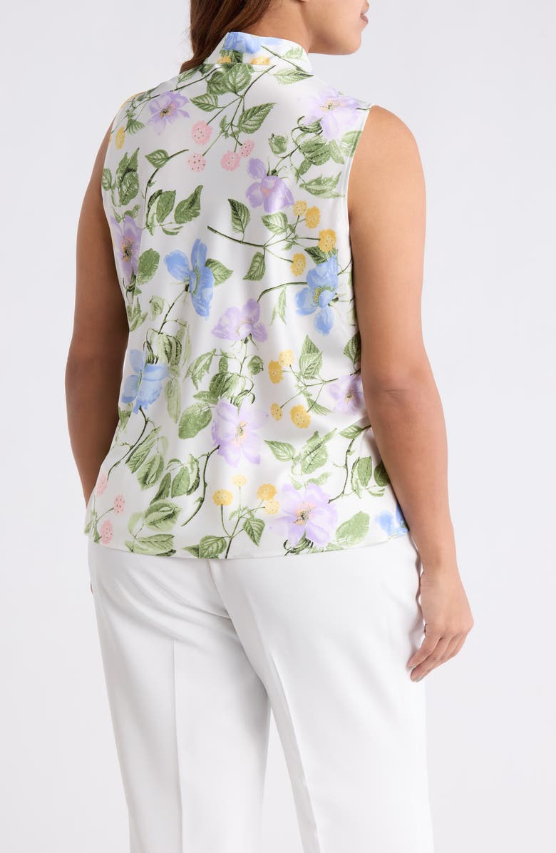 KASPER Sleeveless Matte Satin Top, Alternate, color, Lily White Multi