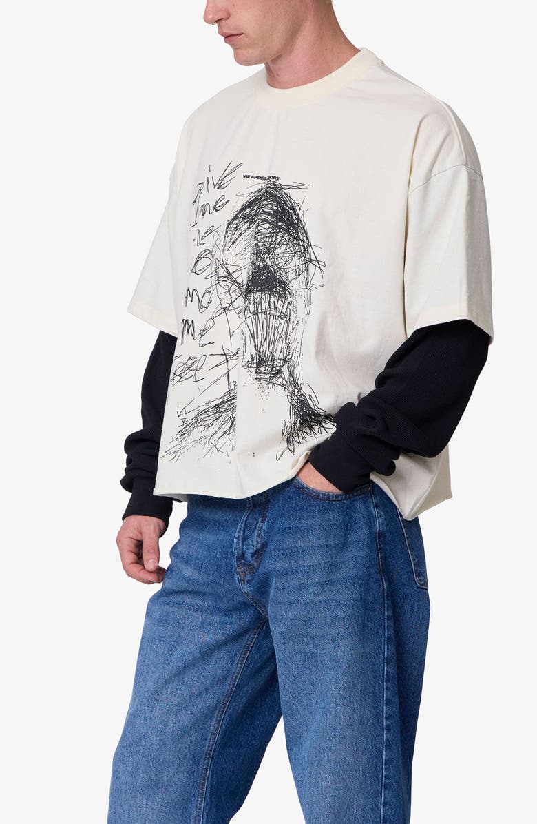 mnml Lost Layered Thermal Graphic T-Shirt, Alternate, color, White/ Black