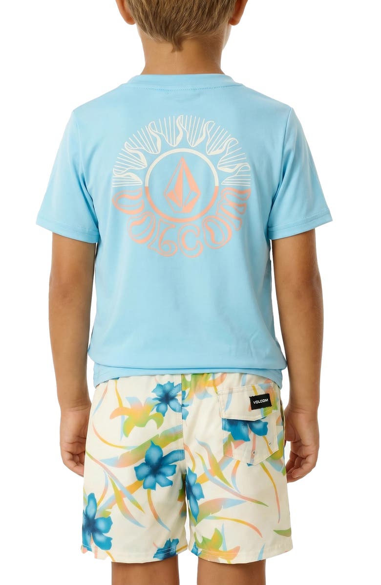 Volcom Kids' Sprayz Floral Rashguard T-Shirt & Swim Shorts Set, Alternate, color, Resin Blue