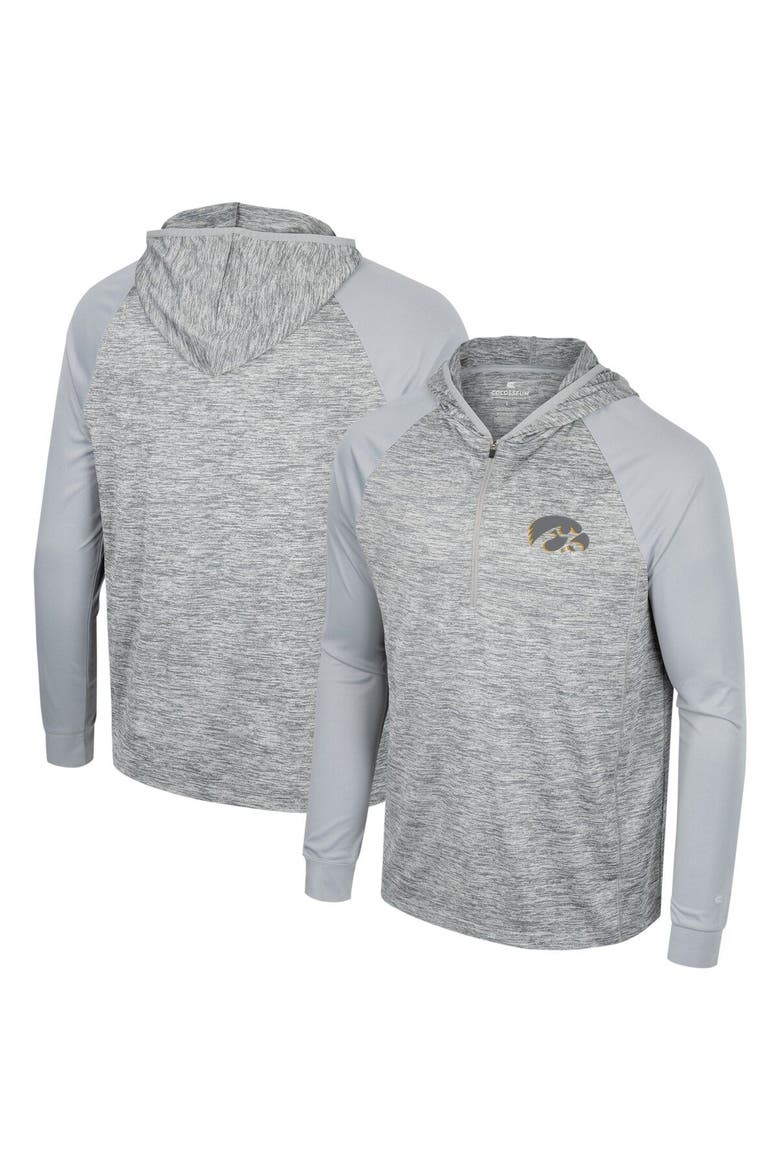 Men's Colosseum Gray Iowa Hawkeyes Cybernetic Raglan Quarter-Zip Hooded Top, Main, color, Gray