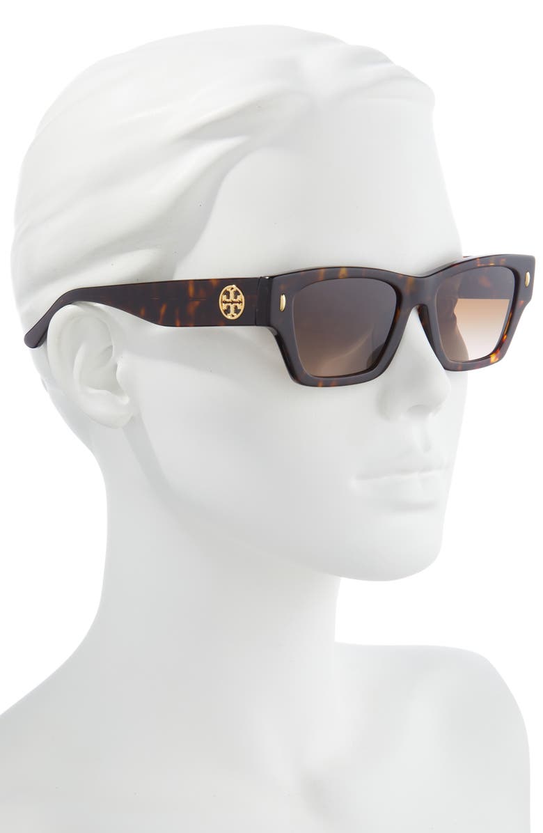 Tory Burch 52mm Rectangular Sunglasses, Alternate, color, Dark Tortoise