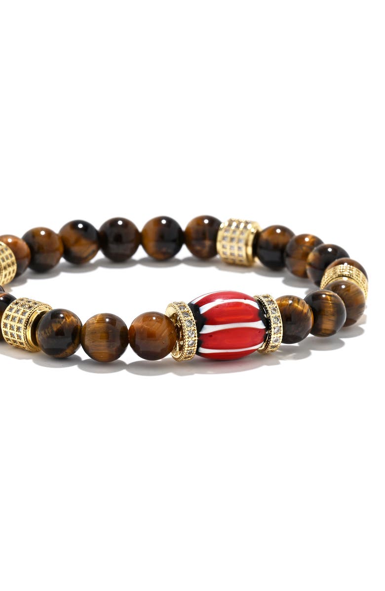 EYE CANDY LOS ANGELES Bradley Pavé Beaded Stretch Bracelet, Alternate, color, Brown/ Gold/ Red