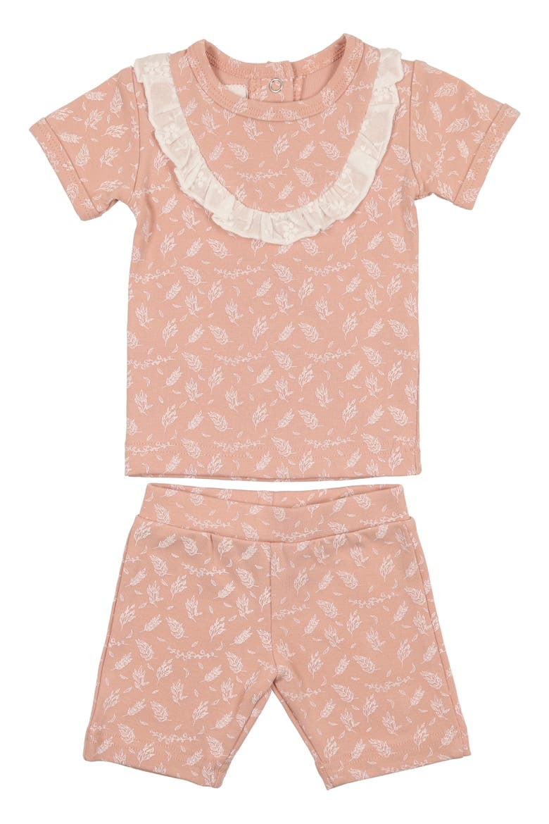 Leaves & Branches Print T-Shirt & Shorts Set, Main, color, PALE PINK