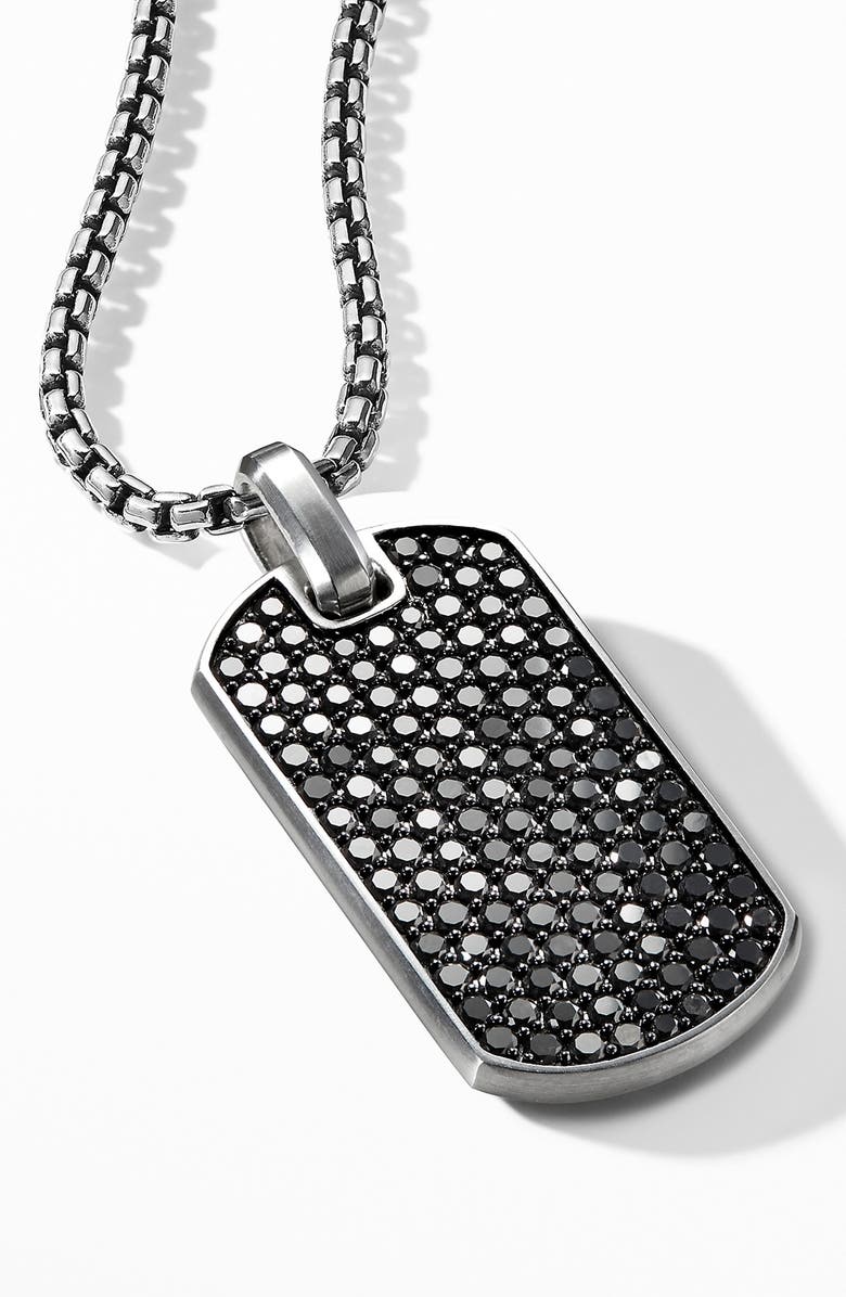 David Yurman Men's Chevron Tag in Sterling Silver with Black Diamonds, 35mm, Alternate, color, 