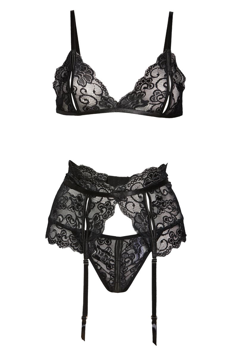 Oh La La Cheri Bralette, G-String & Suspenders Set, Alternate, color, 