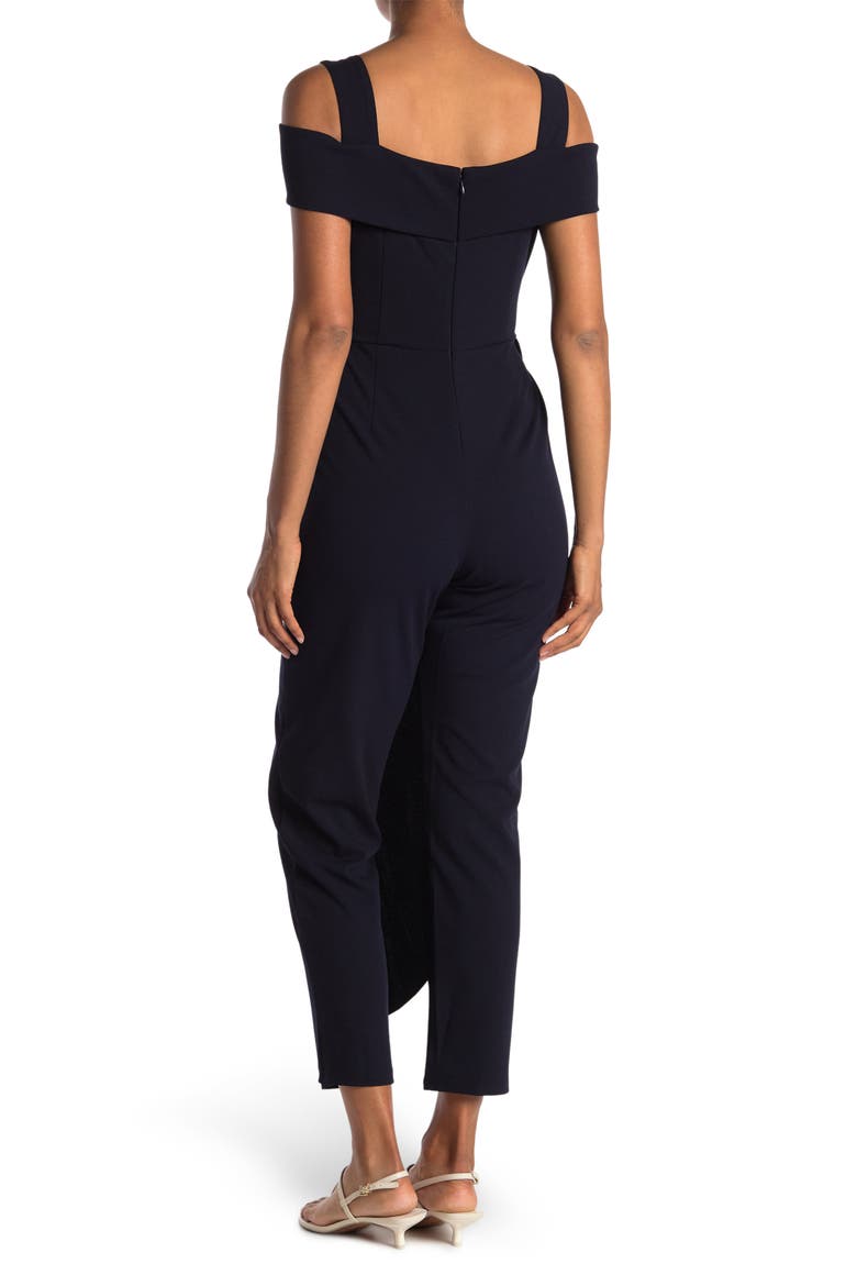 Cold Shoulder Waist Tie Overlay Jumpsuit, Alternate, color, BLACK