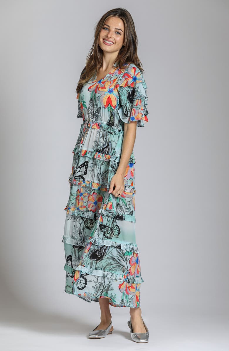 APNY Tiered Ruffle Maxi Dress, Alternate, color, Bright Green Multi