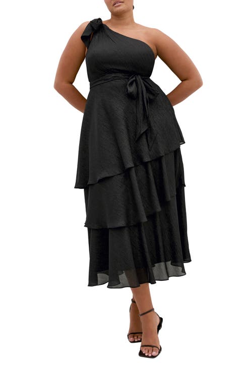 Metallic One-Shoulder Tiered Dress (Plus)