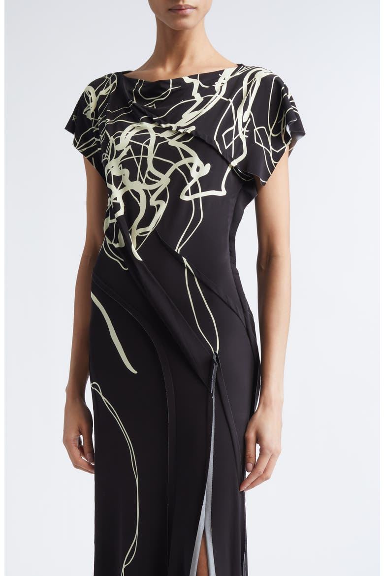 Scribble Floral Print Jersey Gown, Alternate, color, BLACK/ CHALK