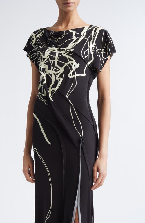 Jason Wu Collection Scribble Floral Print Jersey Gown In Black