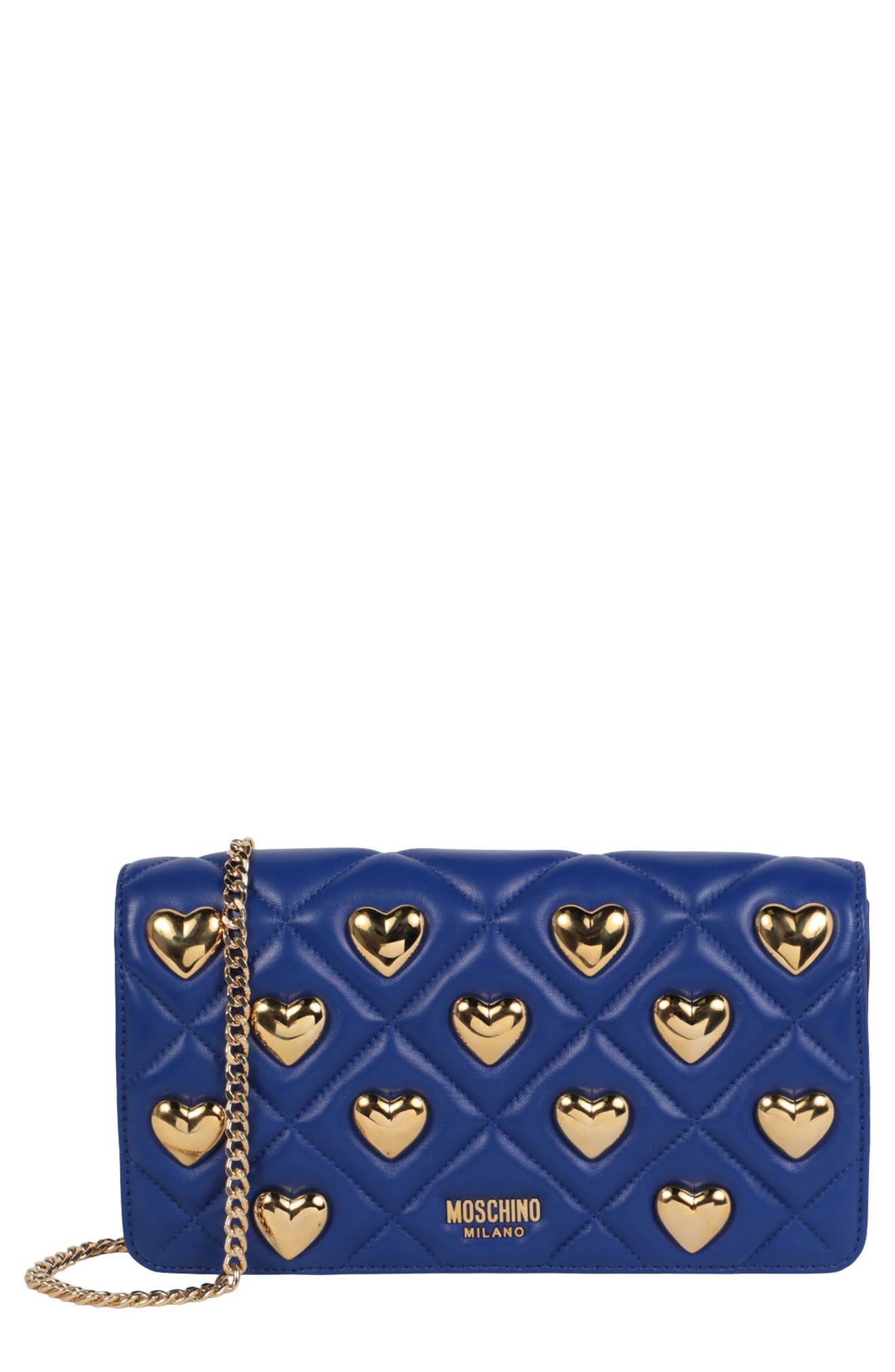 Moschino Heart Studded Quilted Shoulder Bag, Main, color, 