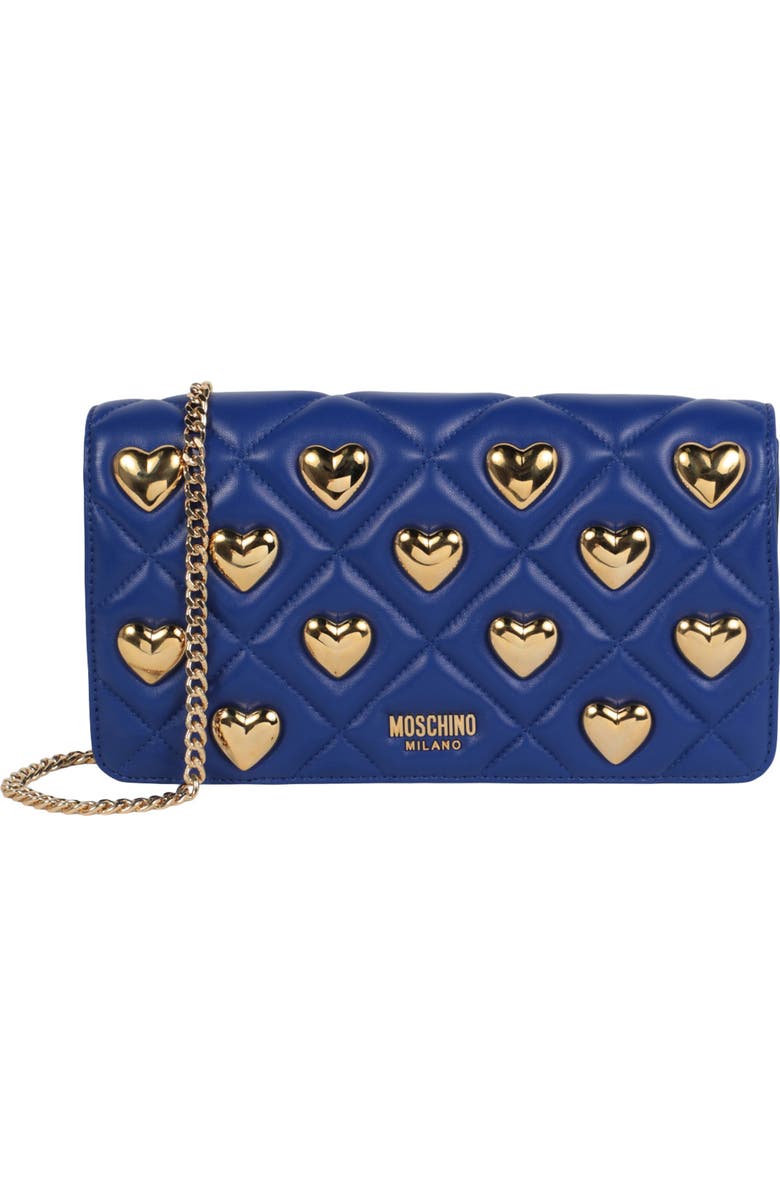 Moschino Heart Studded Quilted Shoulder Bag, Main, color,