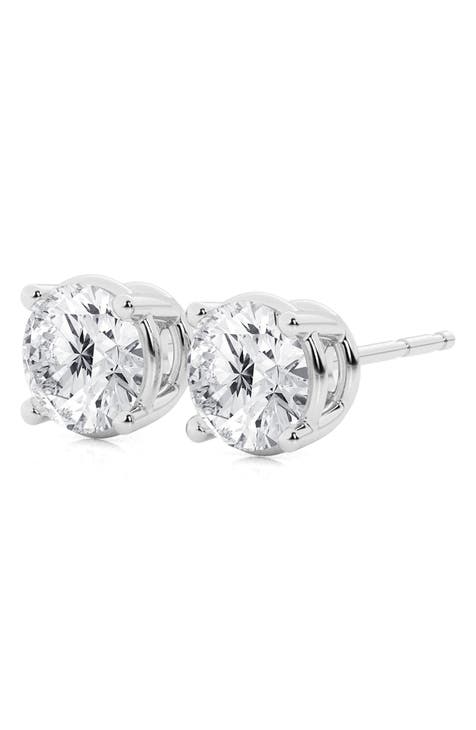 14K Gold Round Cut Near Colorless Lab-Created Diamond Stud Earrings - 1.5ct