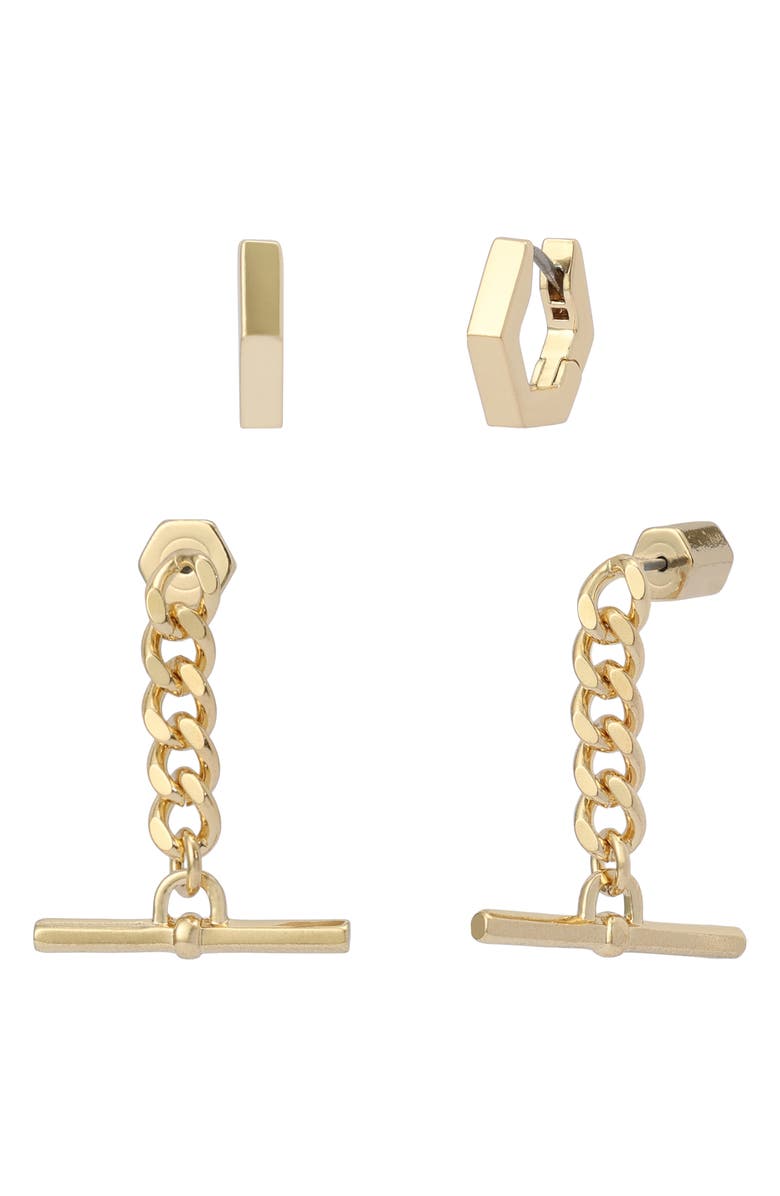 AllSaints Set of 2 Hoop and Drop Earrings, Main, color, Shiny Gold