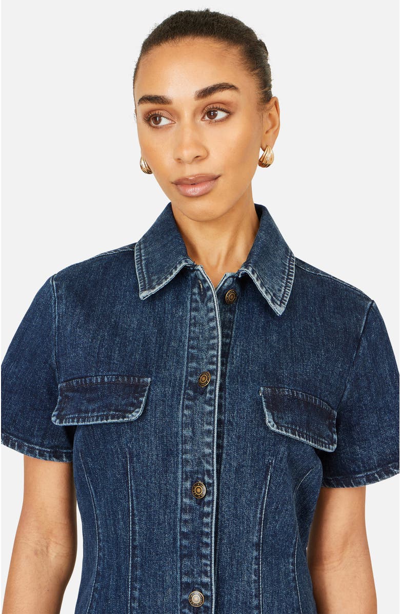 Yumi Denim Stretch Shirt Dress, Alternate, color, Blue