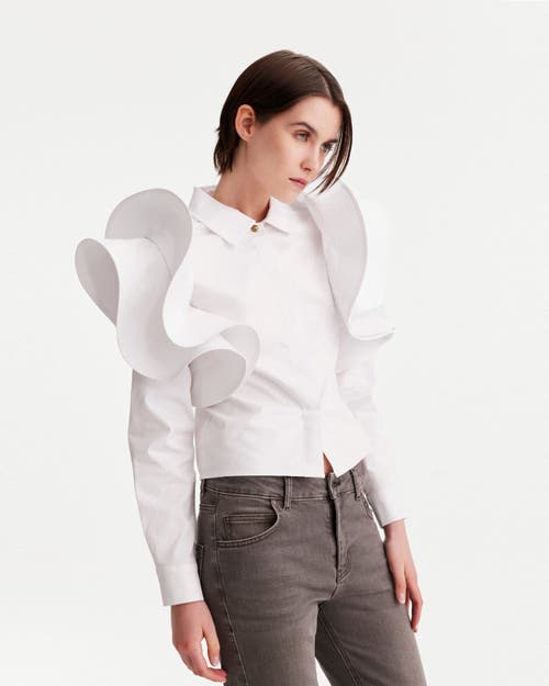 Theo The Label Thallo Ruffle Shoulder Shirt In Ivory