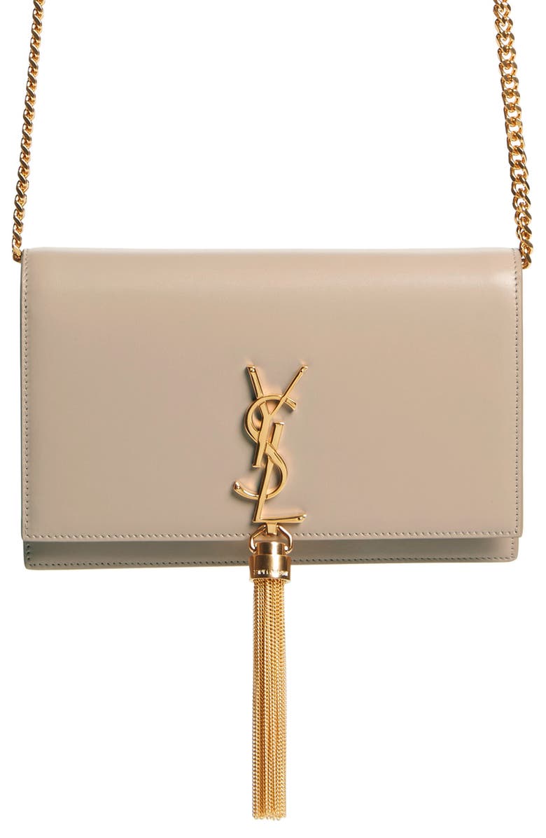 Saint Laurent Small Monogram Calfskin Leather Wallet on a Chain, Alternate, color,