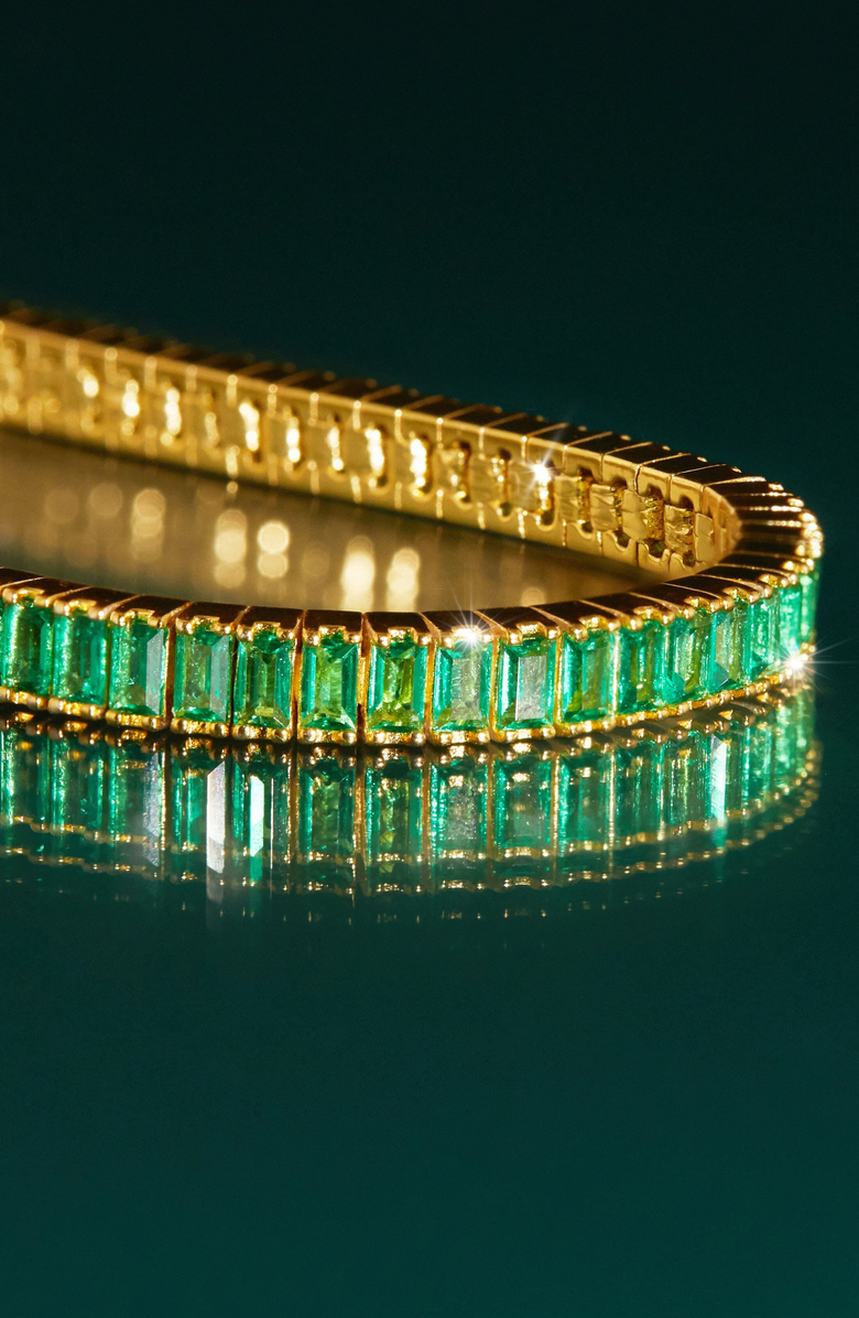Aurate New York Lab Grown Emerald Baguette Tennis Bracelet, Alternate, color, Gold / Green