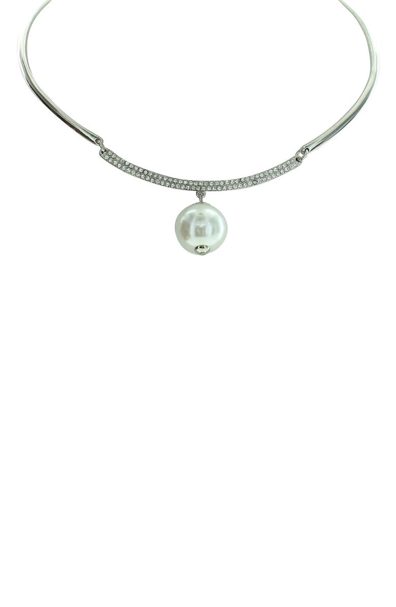 OLIVIA WELLES Nikki Iced Imitation Pearl Choker Necklace, Main, color, Silver / White / Clear