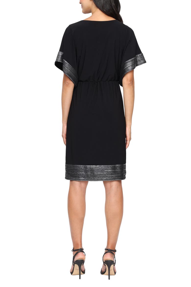 Metalllic Detail Blouson Cocktail Dress, Alternate, color, BLACK