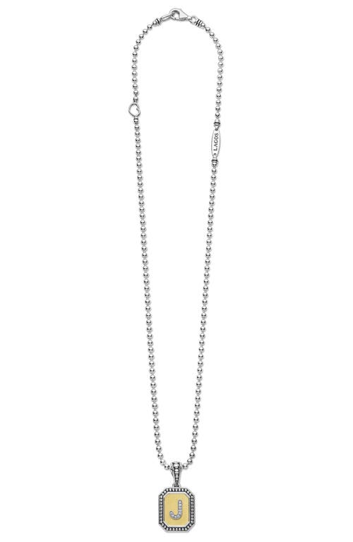 Lagos Signature Caviar Diamond Initial Pendant Necklace In Two-tone J