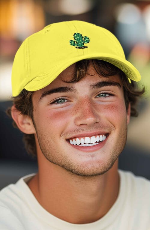 Dalix Cactus Embroidered Low Crown Cap In Yellow