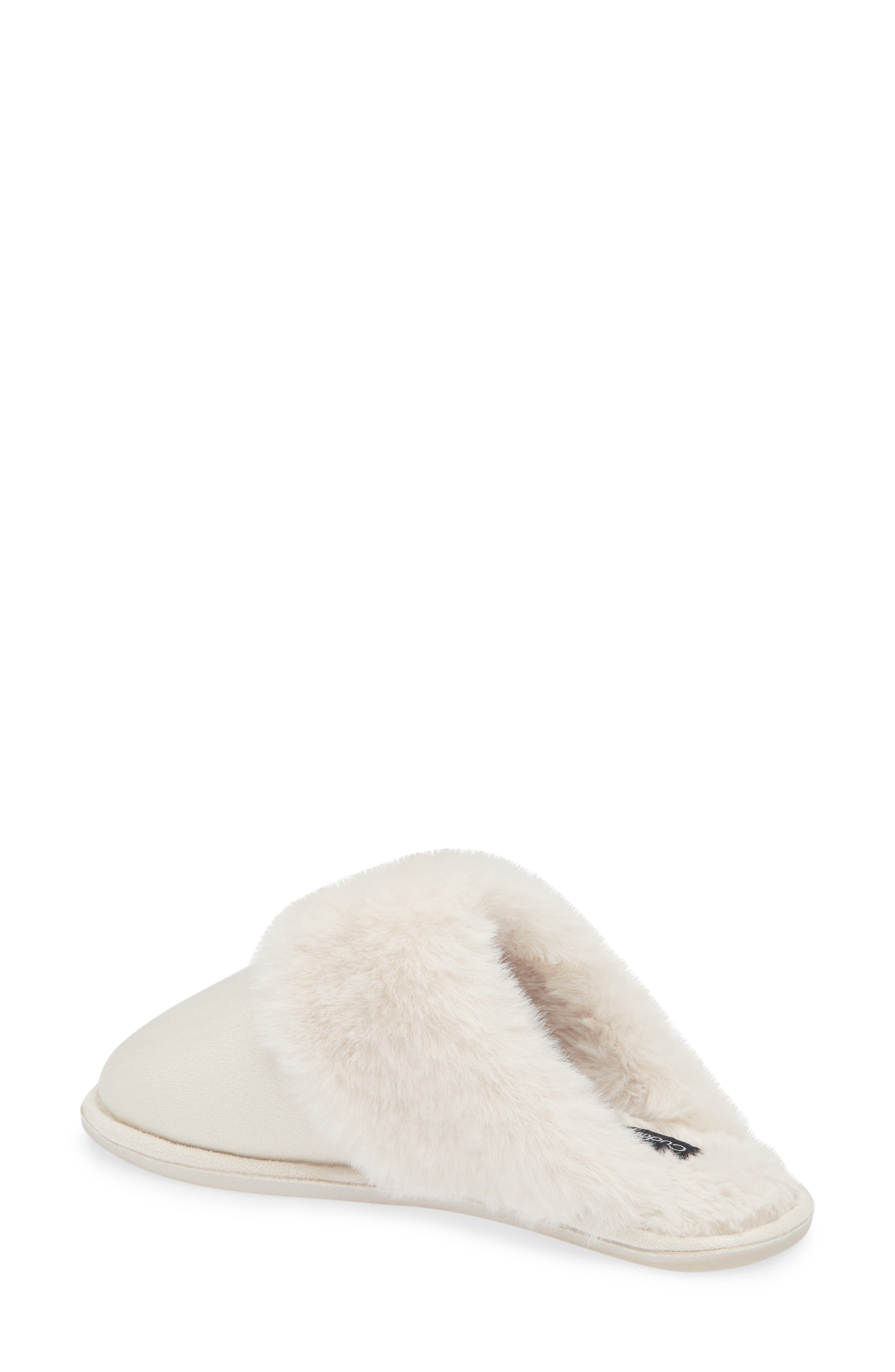 Microsuede Faux Fur Slipper, Alternate, color, WHITE CAP GREY