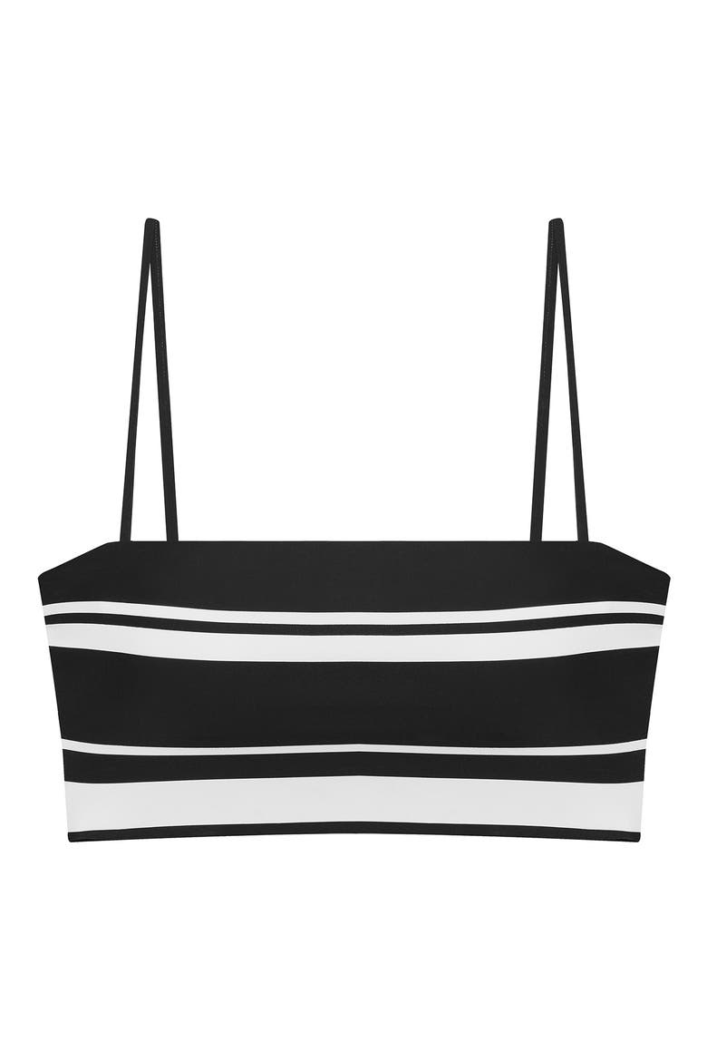 Stripe Longline Bikini Top, Alternate, color, BLACK/WHITE