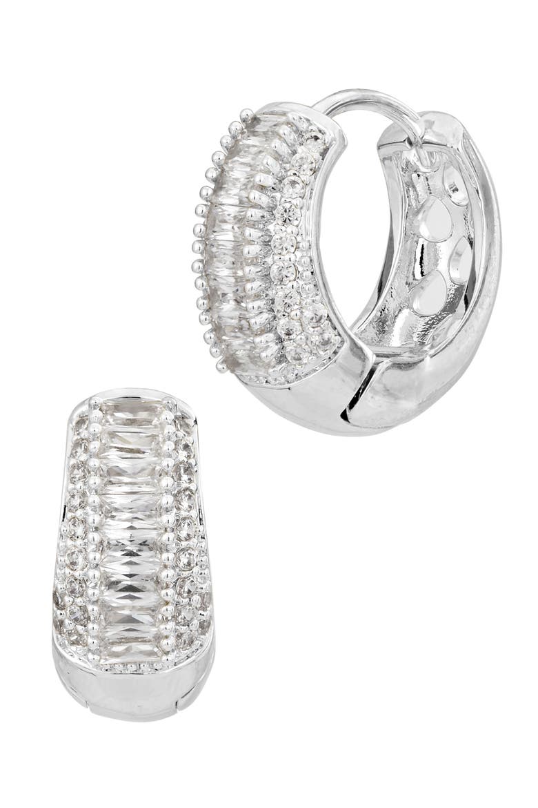 Mixed Cubic Zirconia Huggie Hoop Earrings, Main, color, WHITE/ SILVER