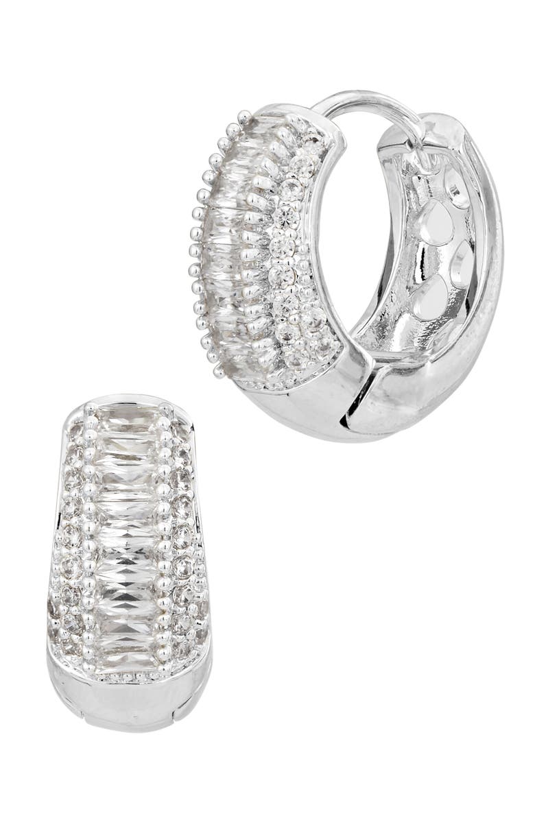 SAVVY CIE JEWELS Mixed Cubic Zirconia Huggie Hoop Earrings, Main, color, White/ Silver