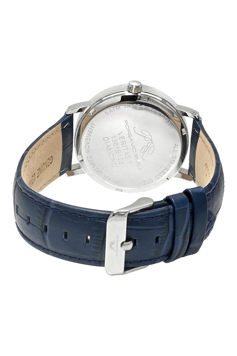 Veritas 1 Croc Embossed Leather Strap Watch, 40mm, Alternate, color, SILVER