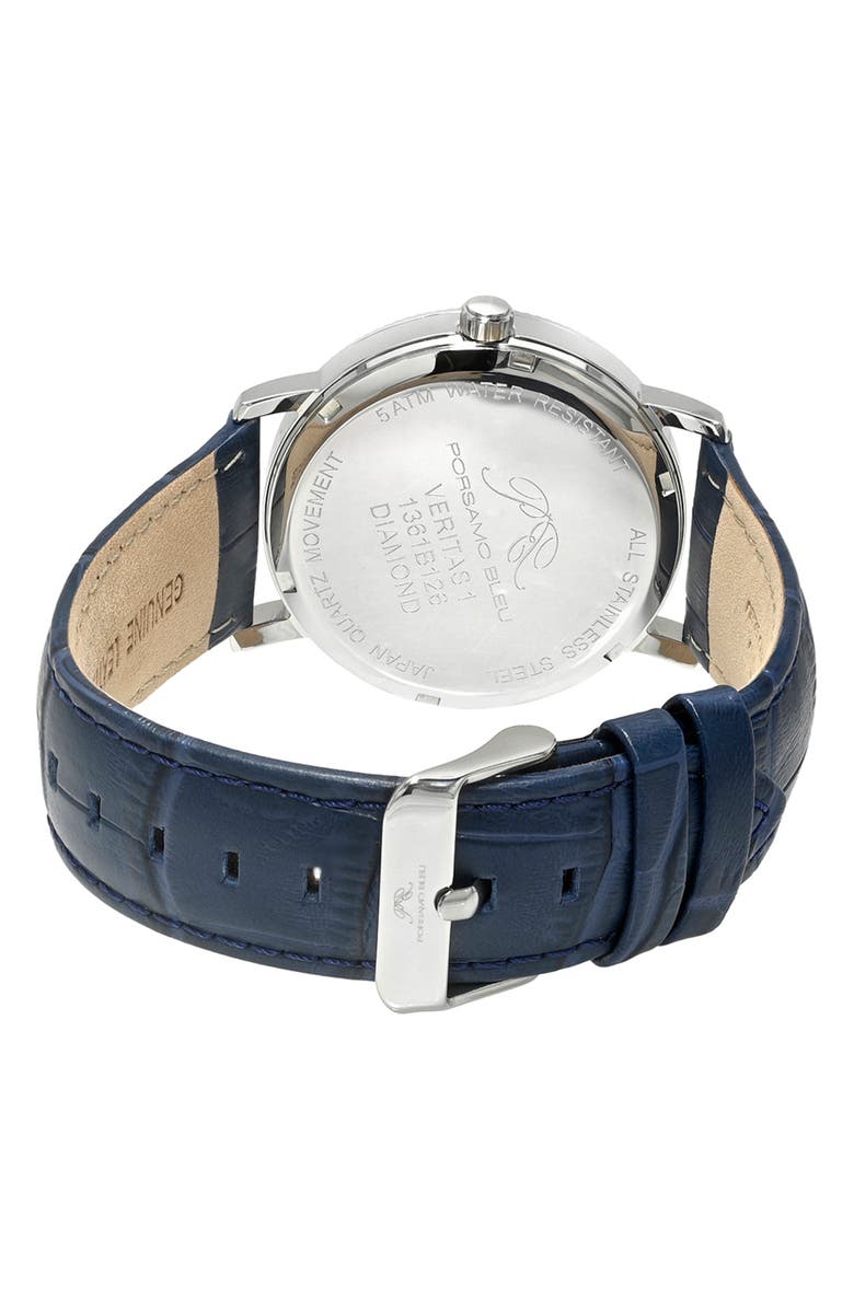 PORSAMO BLEU Veritas 1 Croc Embossed Leather Strap Watch, 40mm, Alternate, color, Silver
