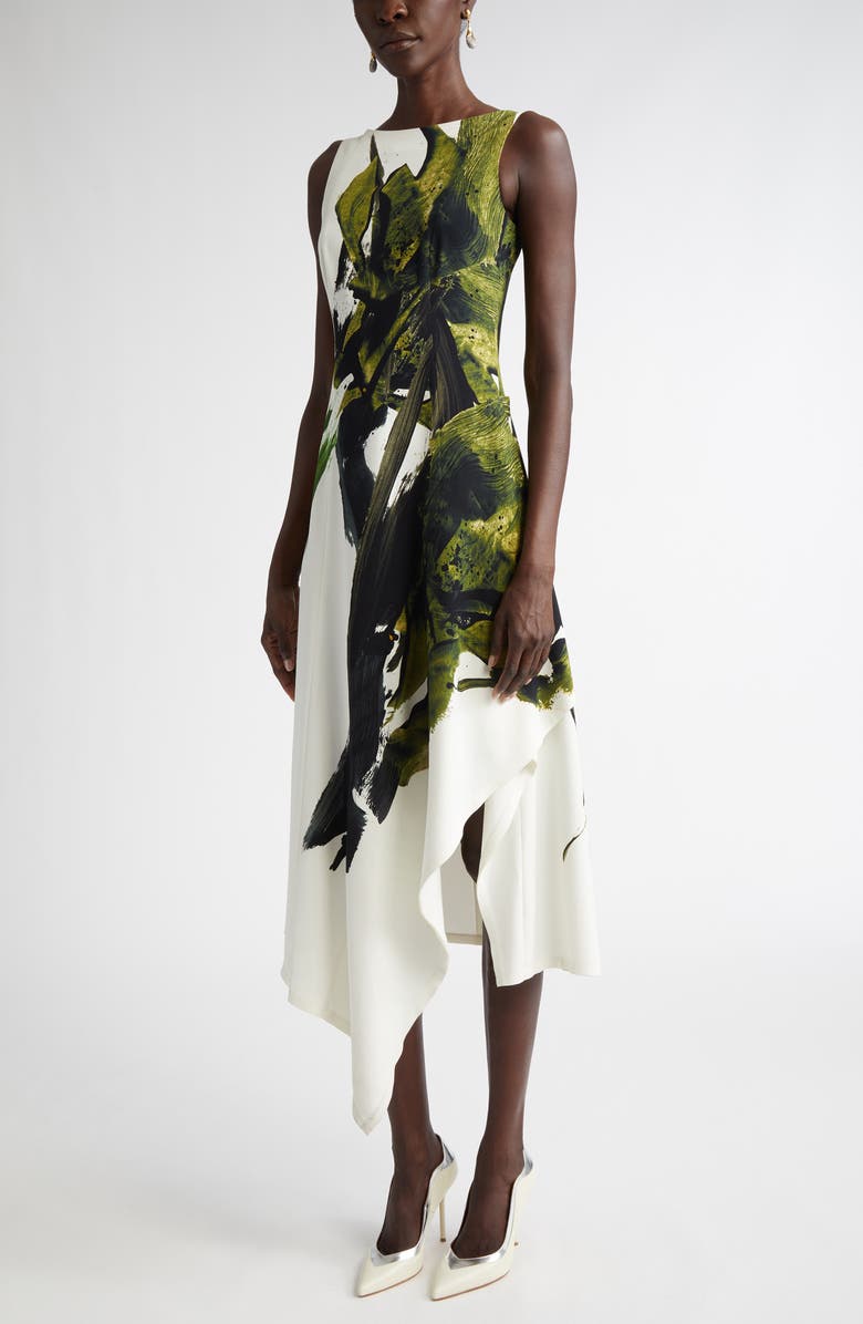 Jason Wu Collection Brushstroke Print Asymmetric Crepe Dress, Alternate, color, 