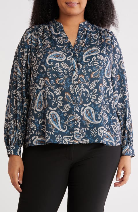 Paisley Long Sleeve Button-Up Shirt (Plus)