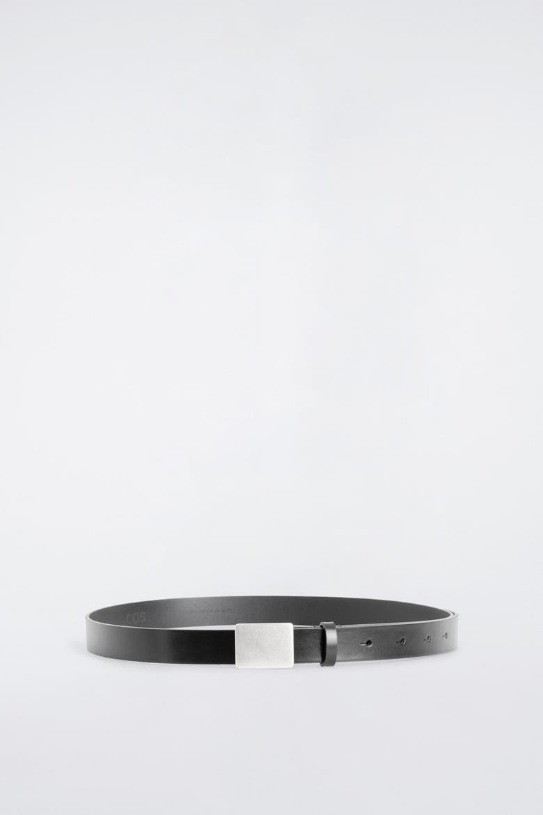 Metal-buckle Leather Belt, Main, color, BLACK