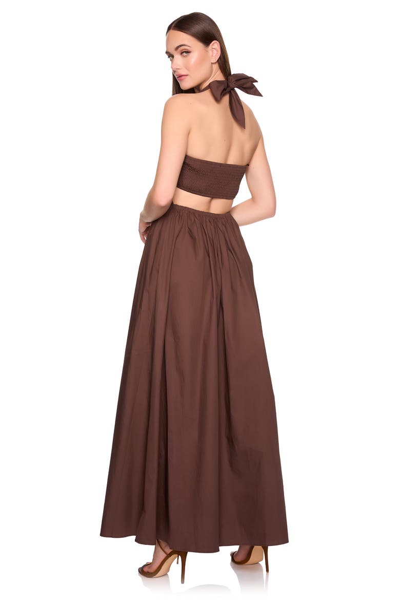Halter Neck Cotton Poplin Dress, Alternate, color, BROWN