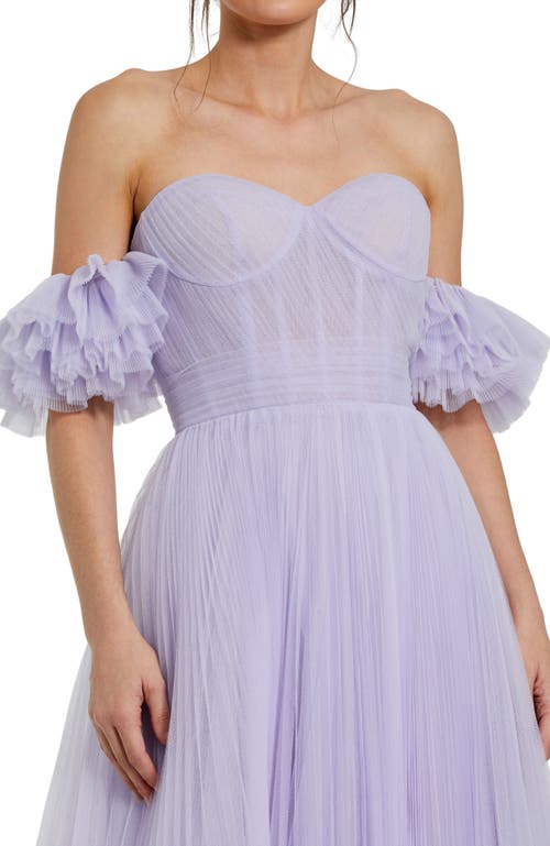 Mac Duggal Off The Shoulder Tulle A Line Gown In Lilac
