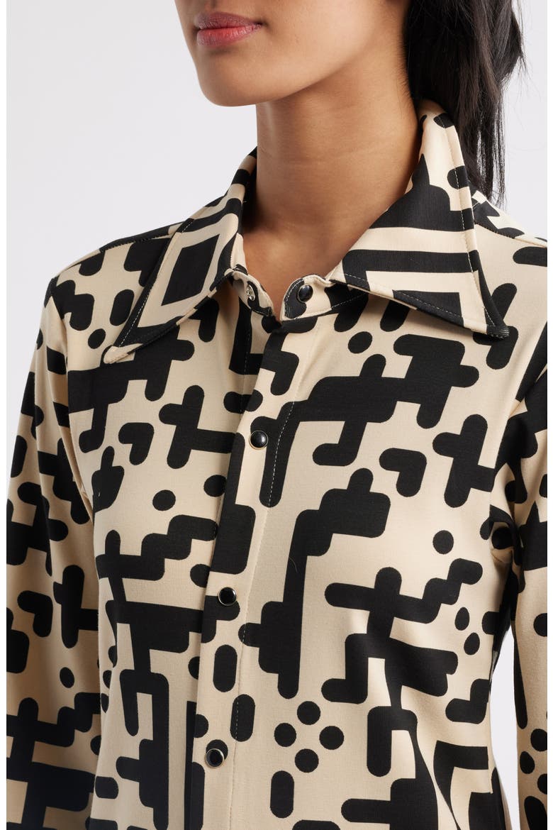 QR Print Front Snap Midi Dress, Alternate, color, BEIGE