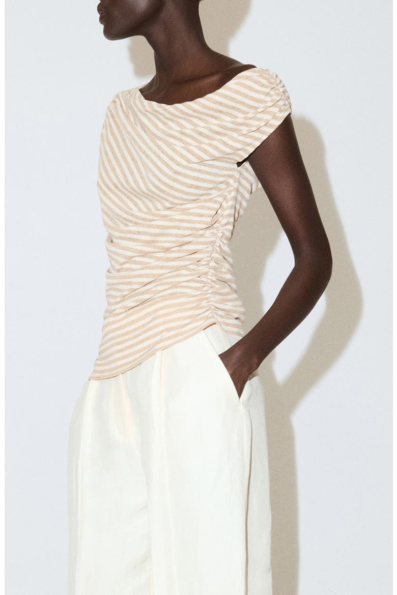 Draped Striped Sleeveless Tee, Alternate, color, ECRU
