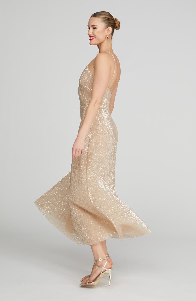 HALSTON Denise Sequin Sleeveless Gown, Alternate, color, Latte