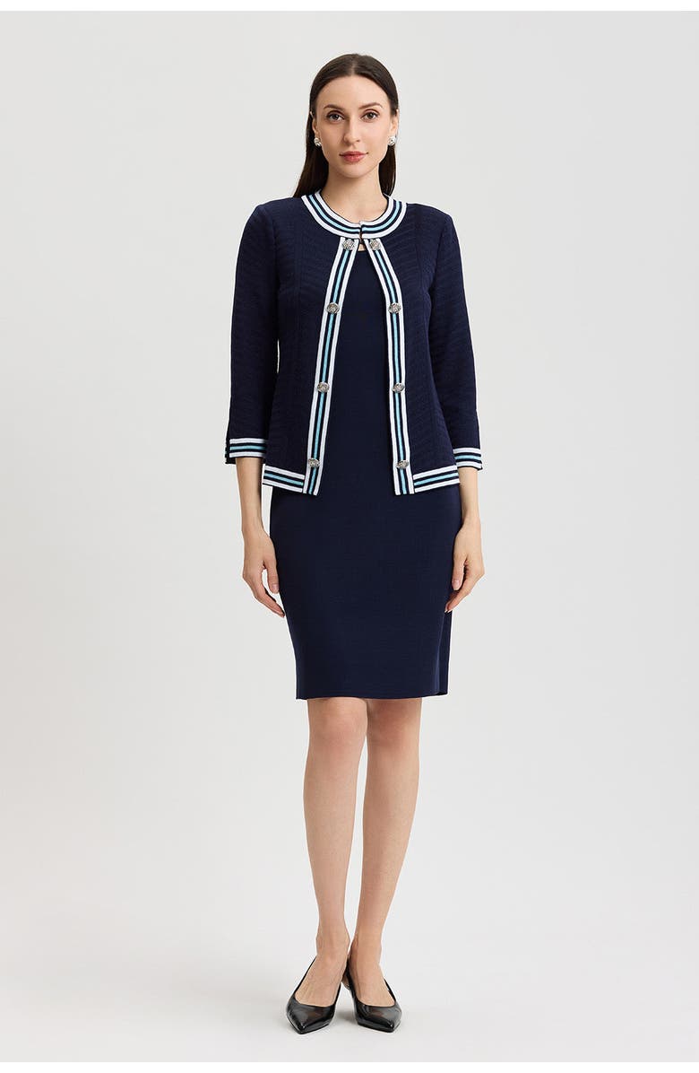 Ming Wang Heritage Tonal Herringbone Knit Jacket, Alternate, color, Indigo/Serene/White