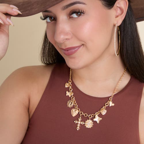 Jessica Simpson Gold-tone Textured Cross & Heart Charm Necklace In Gold