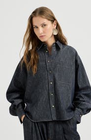 Brunello Cucinelli Sparkling no-fade denim shirt with shiny collar